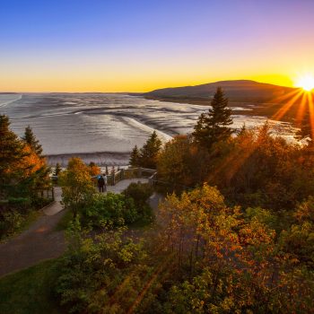 People watching sunset over beach
