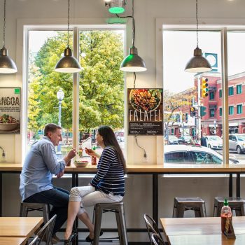 People eating at a downtown eatery