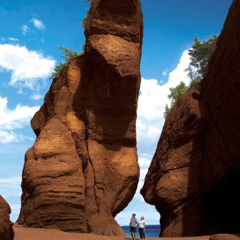 A couple standing beside Hopewell Rocks